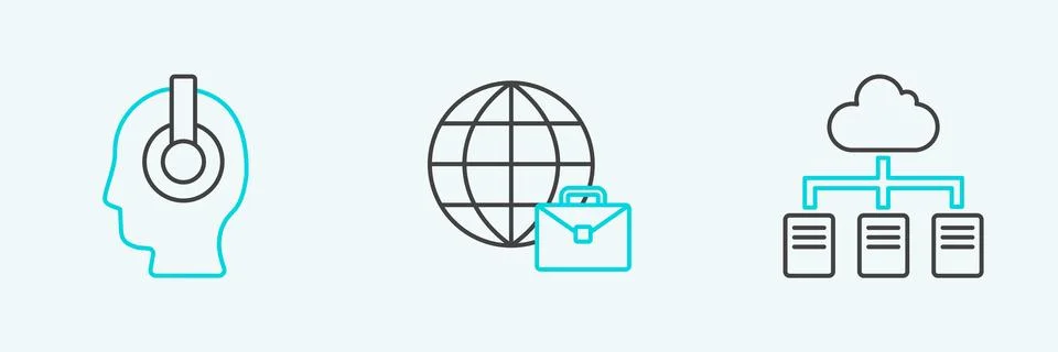 Set line Online working, Freelancer and  icon. Vector Stock Illustration