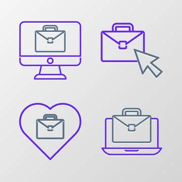 Set line Online working, Heart with text,  and  icon. Vector Stock Illustration