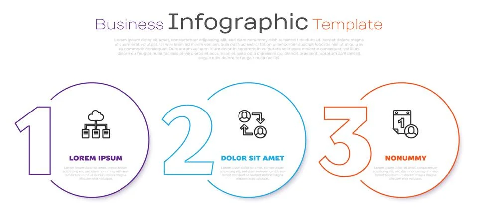 Set line Online working, Project team base and Time management. Business Illustrazione stock