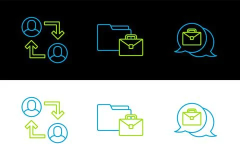 Set line Online working, Project team base and  icon. Vector Illustrazione stock