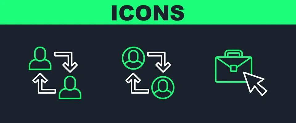 Set line Online working, Project team base and  icon. Vector Stockillustratie