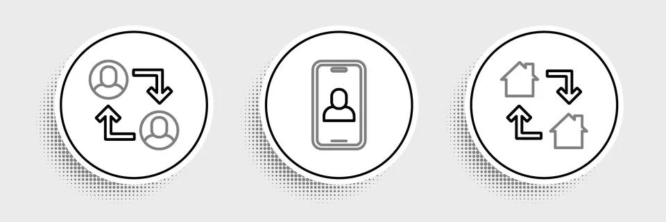 Set line Online working, Project team base and Video chat conference icon. .. 스톡 일러스트