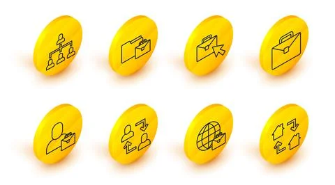 Set line Online working, Project team base, Freelancer, Briefcase,  and Hie.. Stockillustratie