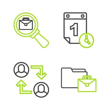 Set line Online working, Project team base, Time management and Magnifying .. Stock Illustration