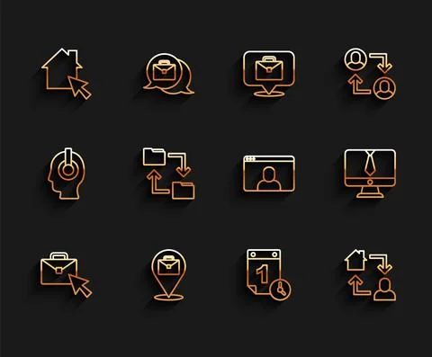 Set line Online working, Time management, Cloud storage document folder, Video Stock Illustration