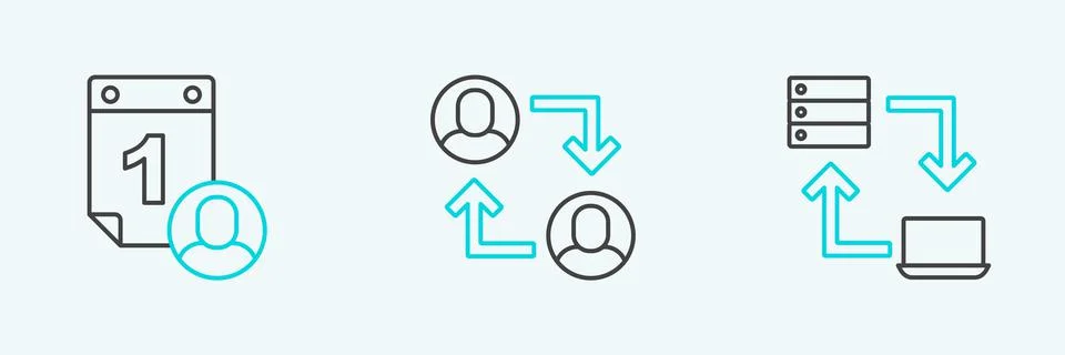 Set line Online working, Time management and Project team base icon. Vector 스톡 일러스트
