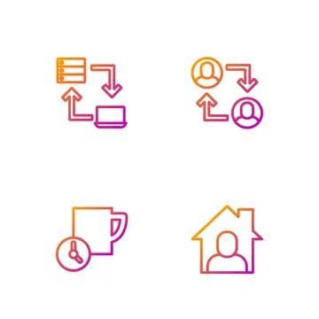 Set line Online working, Time management, and Project team base. Gradient color Stock Illustration