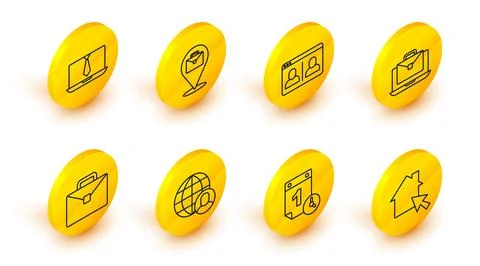 Set line Online working, Time management, Freelancer, Briefcase, Video chat.. 스톡 일러스트