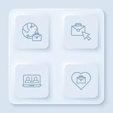 Set line Online working, , Video chat conference and Heart with text. White.. Stock Illustration