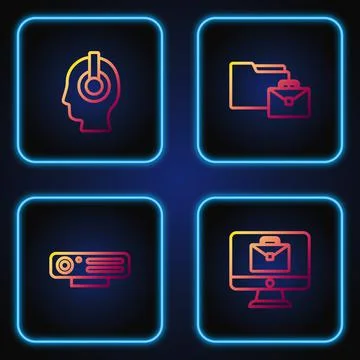 Set line Online working, Web camera, Freelancer and . Gradient color icons 스톡 일러스트