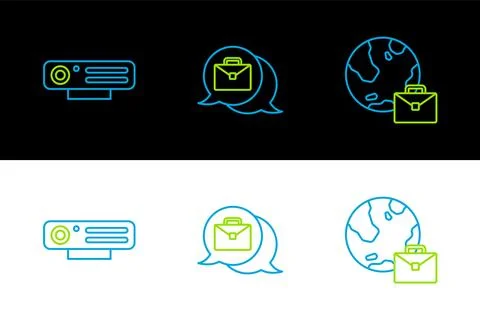 Set line Online working, Web camera and  icon. Vector Stock Illustration