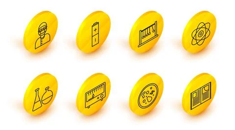 Set line Open book, Bacteria, Electrical measuring instruments, Test tube and Illustrazione stock