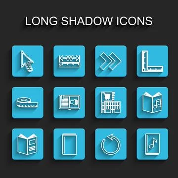 Set line Open book, Book, Pixel arrow cursor, Refresh, Audio,  and Mall sup.. Stock Illustration