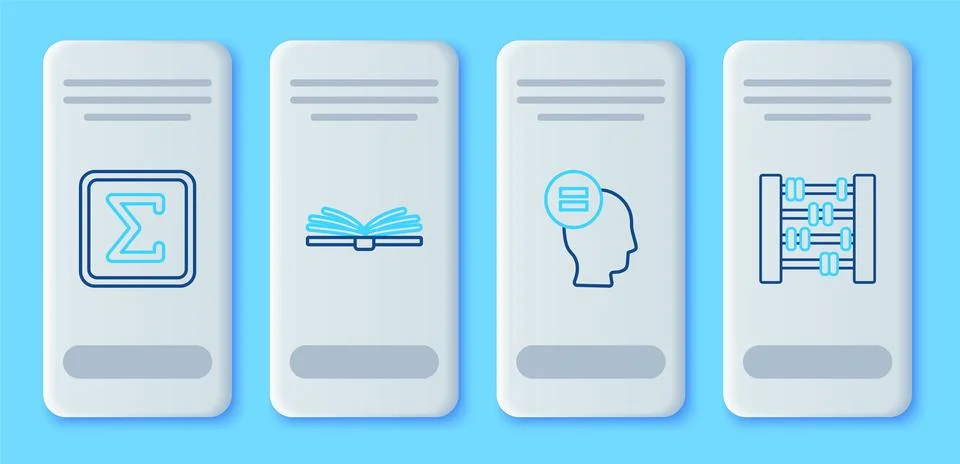 Set line Open book, Calculation, Sigma symbol and Abacus icon. Vector Stock Illustration