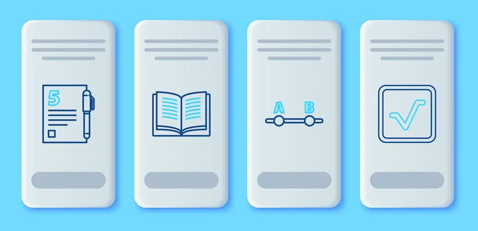 Set line Open book, Graph, schedule, chart, diagram, Test or exam sheet and a Stock Illustration