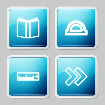 Set line Open book, Protractor grid, Ruler and Arrow icon. Vector 库存插图
