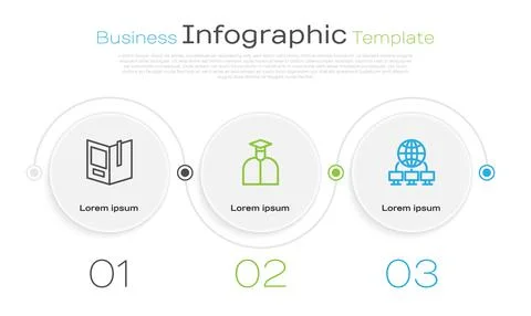 Set line Open book, Student and Computer network. Business infographic template Illustrazione stock