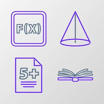 Set line Open book Test or exam sheet Geometric figure Cone and Function math Stock Illustration
