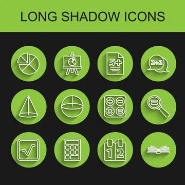 Set line Open book, Triangle math, Abacus, Mathematics function cosine, Mobile Stock Illustration