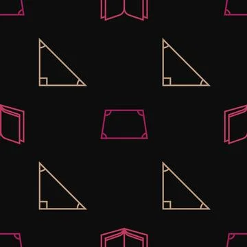 Set line Open book, Triangle math and Acute trapezoid shape on seamless patte Illustrazione stock