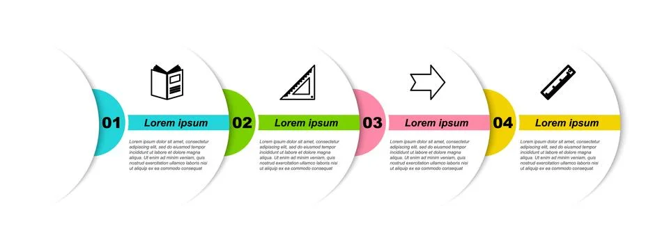 Set line Open book, Triangular ruler, Arrow and Ruler. Business infographic Stock Illustration