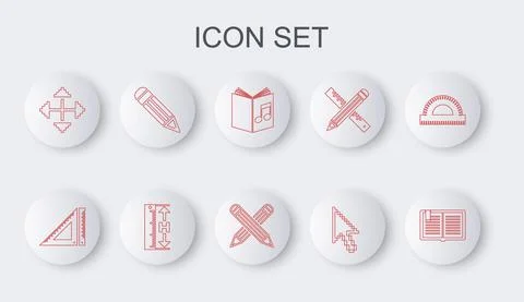 Set line Open book, Triangular ruler, Audio, Pixel arrow cursor, arrows in four イラスト素材