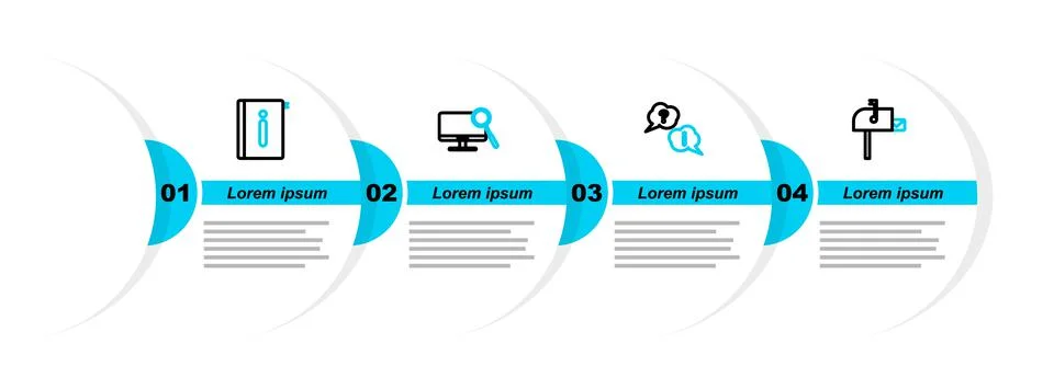 Set line Open mail box, Question and Exclamation, Computer monitor diagnostics イラスト素材