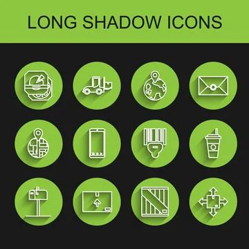 Set line Open mail box, Cardboard with traffic symbol, Pizza in cardboard, .. Stock Illustration