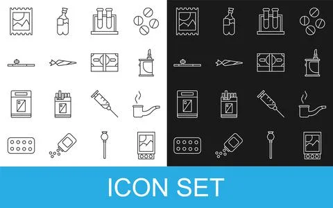 Set line Open matchbox and matches, Smoking pipe, Electronic cigarette, Test  Stock Illustration
