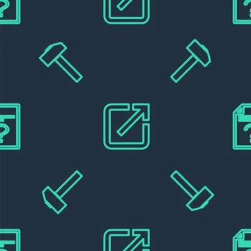 Set line Open in new window, Hammer and Unknown document on seamless pattern Stock Illustration