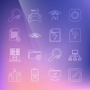 Set line Open in new window, Computer network, Unknown document, UFO abducts cow Stock Illustration