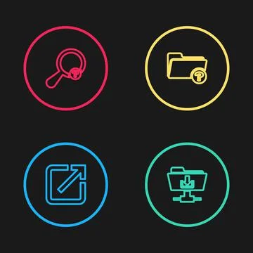 Set line Open in new window, FTP folder download, Unknown directory and search Stock Illustration