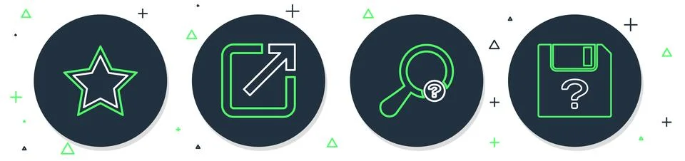 Set line Open in new window, Unknown search, Star and document icon. Vector イラスト素材