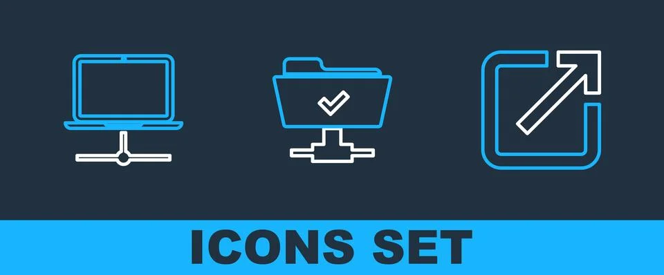 Set line Open in new window, Computer network and FTP operation successful .. Stock Illustration