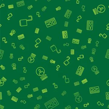 Set line Open padlock, Create account screen and Key card on seamless pattern Stock Illustration