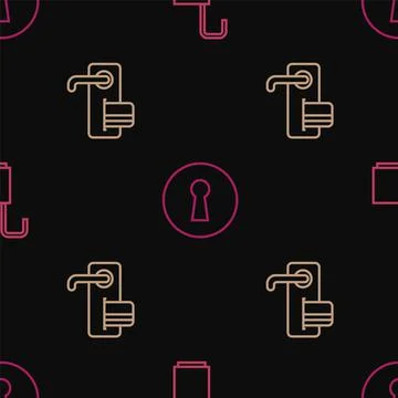 Set line Open padlock, Digital door and Keyhole on seamless pattern. Vector Stock Illustration