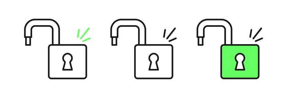 Set line Open padlock icon isolated on white background. Opened lock sign. .. Stock Illustration