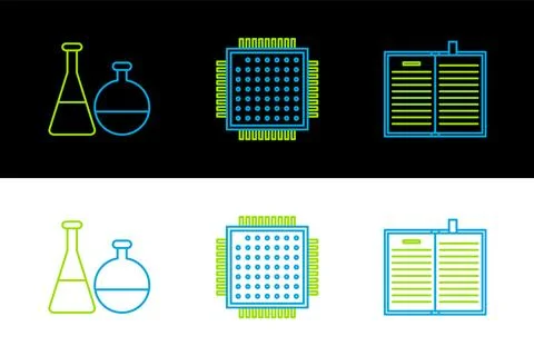 Set line Open science book, Test tube and flask chemical laboratory and Pro.. 스톡 일러스트