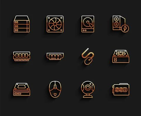 Set line Optical disc drive, Computer mouse, Server, Data, Web Hosting, camera 스톡 일러스트