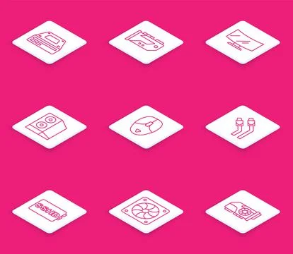 Set line Optical disc drive, Video graphic card, Computer monitor screen, Case 스톡 일러스트