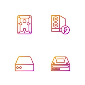Set line Optical disc drive, Server, Data, Web Hosting, Hard disk HDD and C.. Illustrazione stock