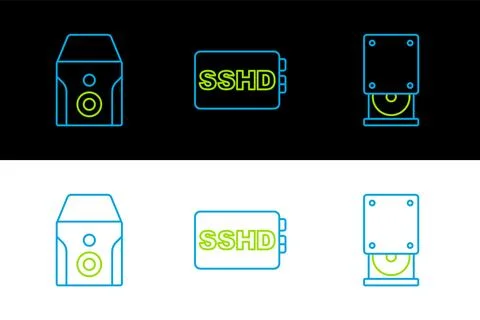 Set line Optical disc drive, Uninterruptible power supply and SSHD card ico.. 库存插图