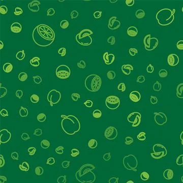 Set line Orange fruit, Plum and Melon on seamless pattern. Vector Stock Illustration