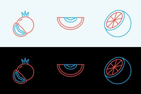 Set line Orange fruit, Tomato and Melon icon. Vector Stock Illustration