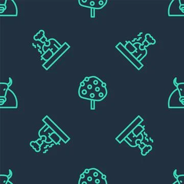 Set line Orange tree, Spanish cook and Bull on seamless pattern. Vector 스톡 일러스트
