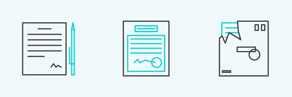 Set line Ordered envelope, Contract with pen and Filled form icon. Vector Stock Illustration