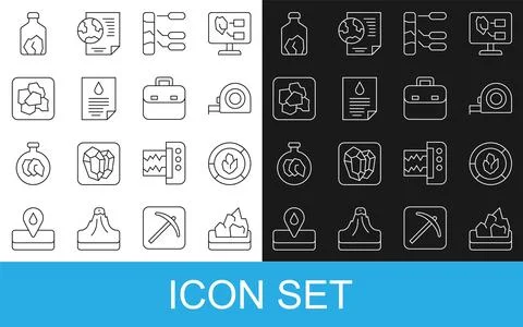 Set line Ore mining, Soil analysis, Roulette construction, Oil drop document イラスト素材