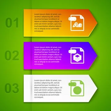 Set line OTF file document, PSD, HTML and OGG. Business infographic template Stockillustratie