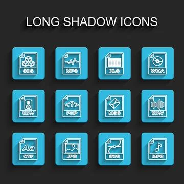 Set line OTF file document, JPG, 3DS, SVG, MP3, PHP, WAV and MSG icon. Vector 스톡 일러스트