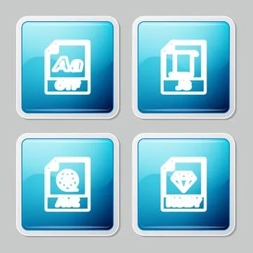 Set line OTF file document, JS, AVI and RUBY icon. Vector Stock Illustration